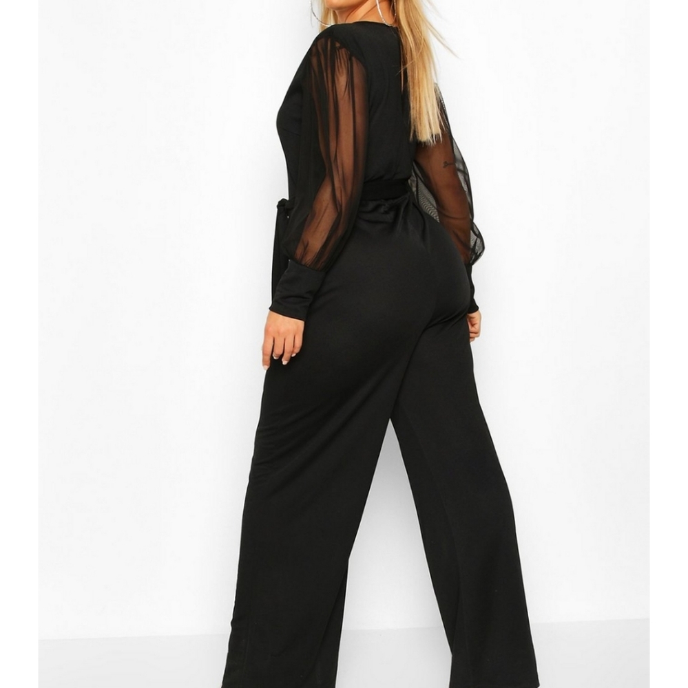 Boohoo Organza Sleeve Wide Leg Jumpsuit - Picture 3 of 5